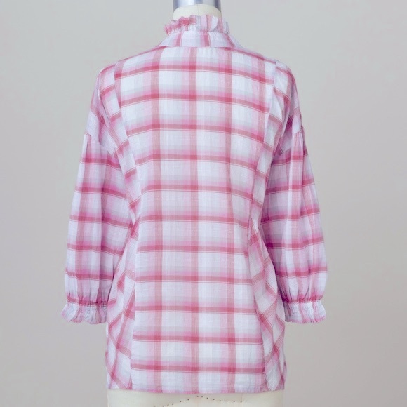 Sundance catalog Janice plaid 100% cotton lightweight breezy blouse - Picture 2 of 9